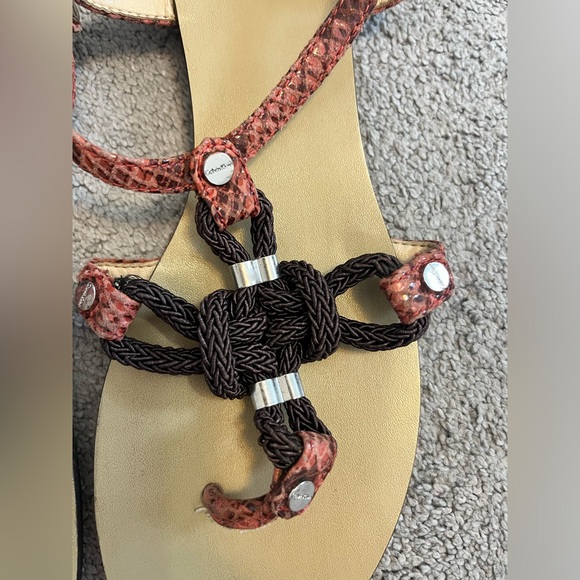 Calvin Klein Red Gladiator Leather Women SARRA flat Sandals sz10 - Picture 4 of 8